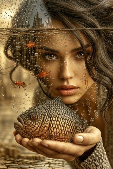 Surreal Woman and Fish Portrait Print. poster detail