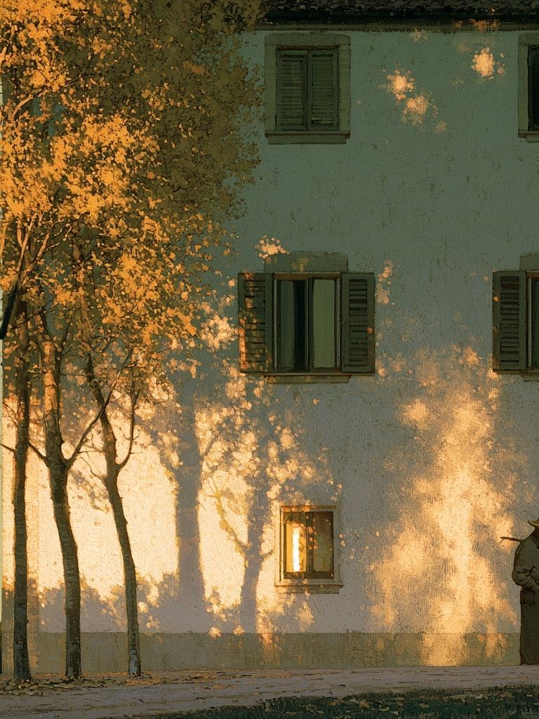Sunlit Village Wall — Fine-Art Print. poster — fine-art art
