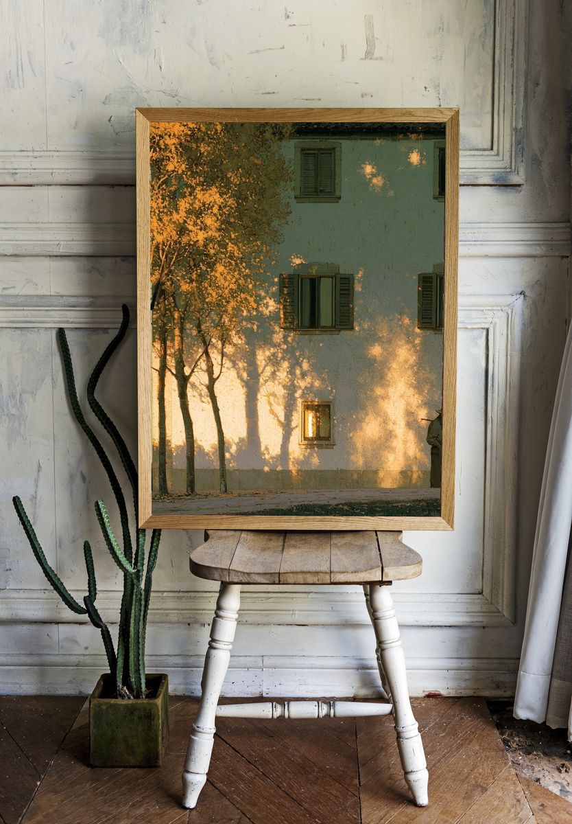 Sunlit Village Wall — Fine-Art Print. room preview