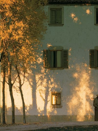 Sunlit Village Wall — Fine-Art Print. poster