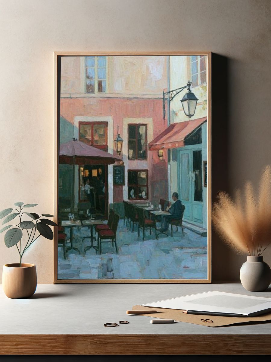 Paris Café Street Scene Print. — room view 2