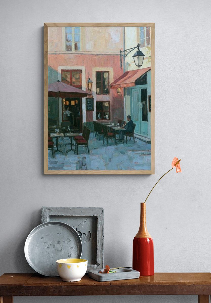 Paris Café Street Scene Print. — room view 3