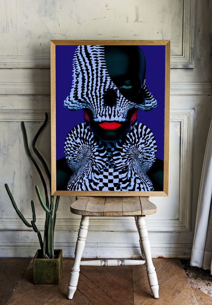 Surreal Zebra Portrait Print. room preview
