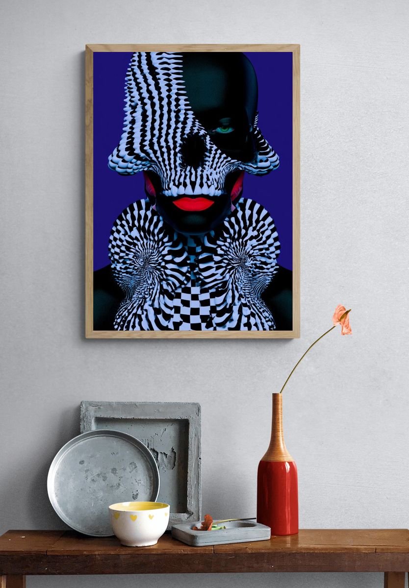 Surreal Zebra Portrait Print. — room view 3