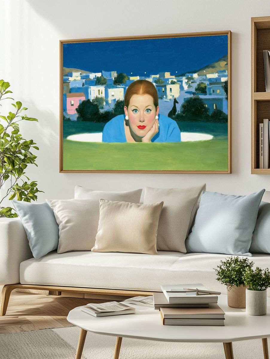 Portrait Over Blue Village Poster. — room view 2