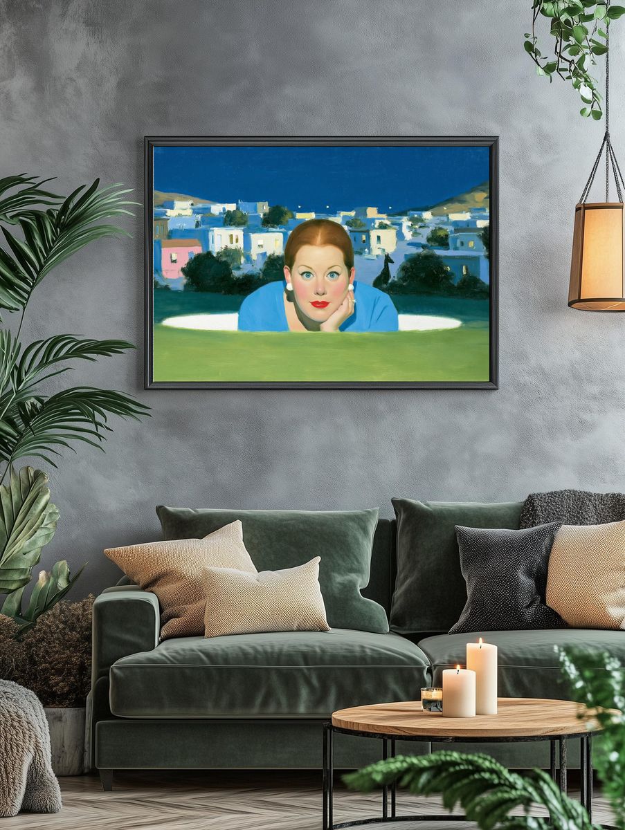 Portrait Over Blue Village Poster. — room view 4