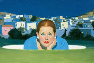 Portrait Over Blue Village Poster.