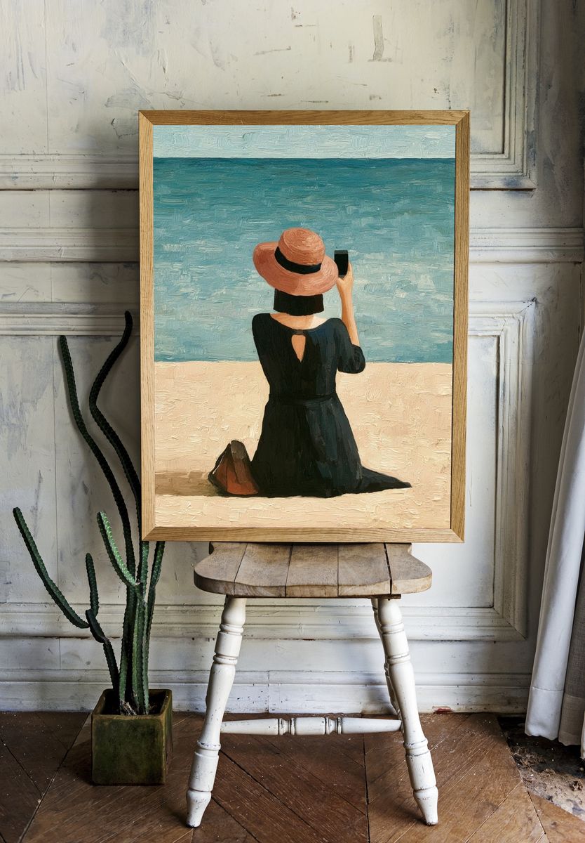 Seaside Woman in Hat Print. — room view 1