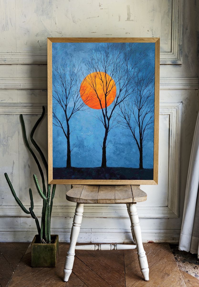 Moonlit Trees Abstract Print. — room view 1