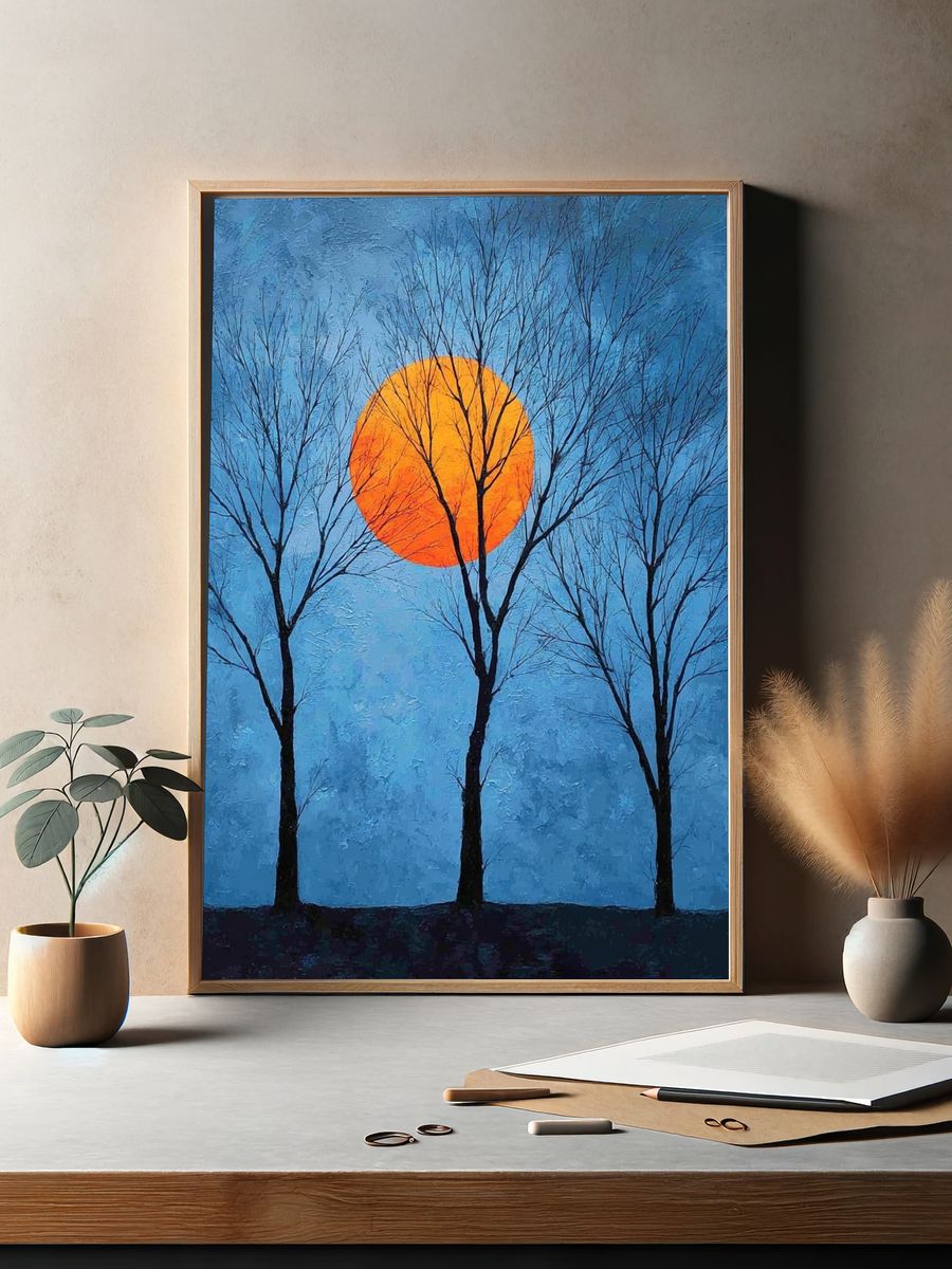 Moonlit Trees Abstract Print. — room view 2