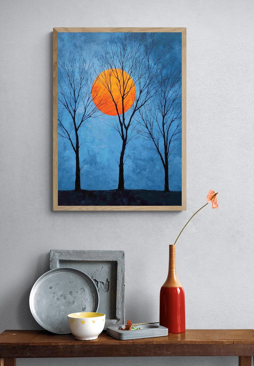 Moonlit Trees Abstract Print. — room view 3