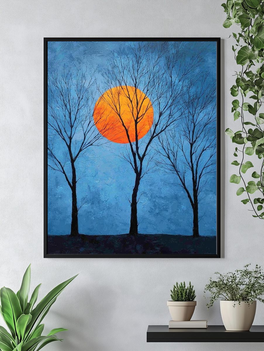 Moonlit Trees Abstract Print. — room view 4
