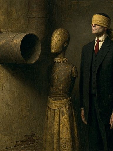 Blindfolded Man Surrealism Print. poster detail