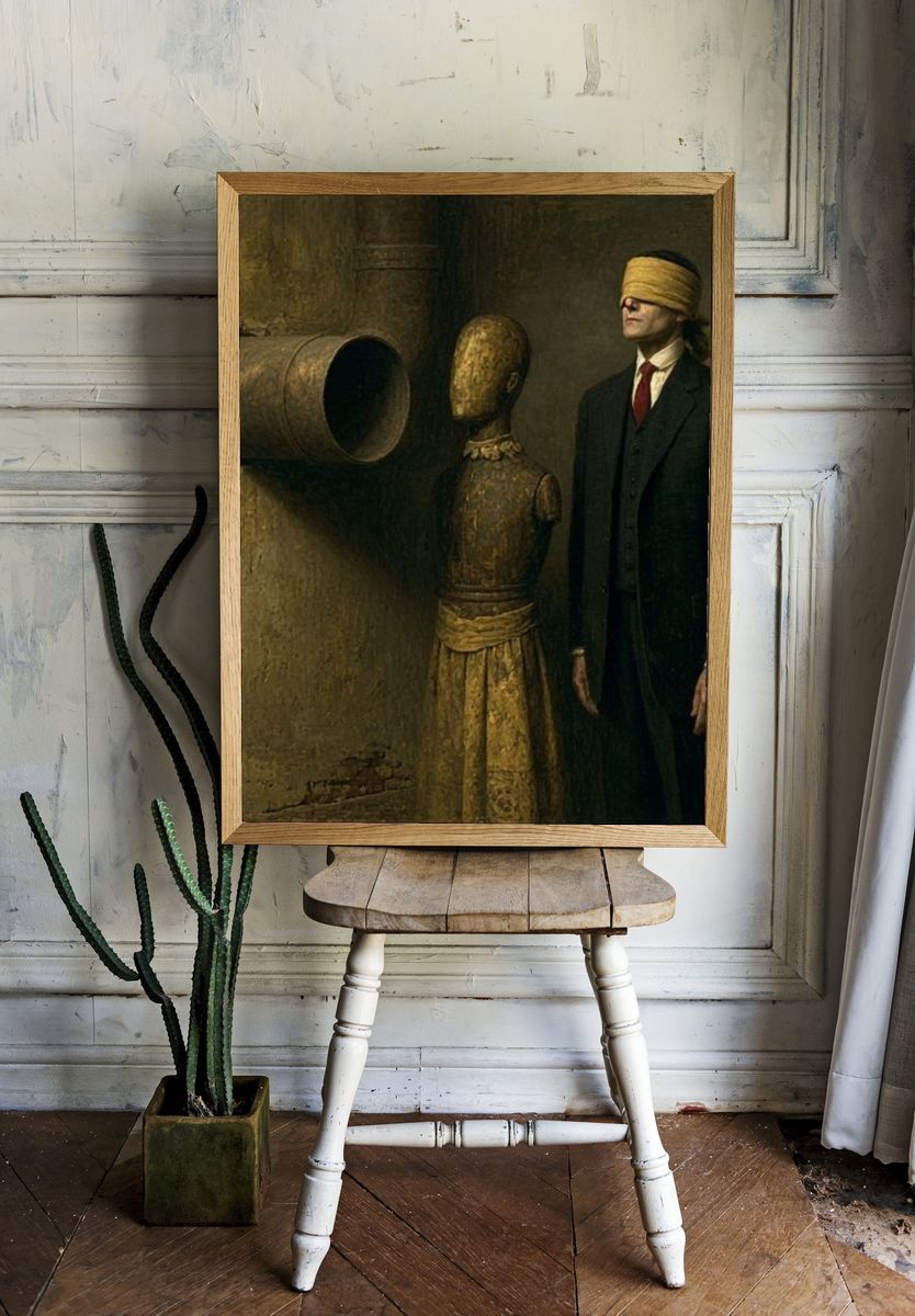 Blindfolded Man Surrealism Print. room preview