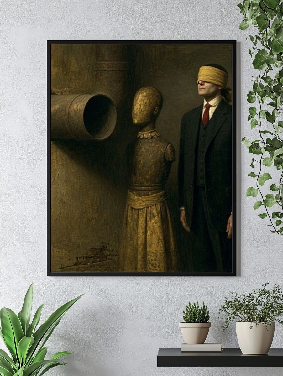 Blindfolded Man Surrealism Print. — room view 4