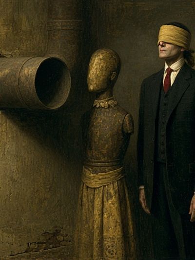 Blindfolded Man Surrealism Print.