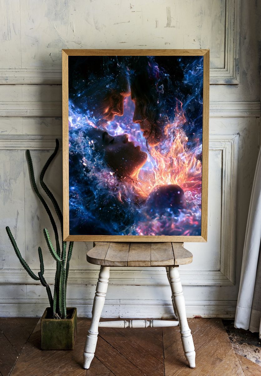 Cosmic Lovers Surrealism Poster. room preview