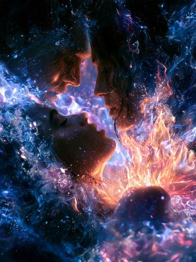 Cosmic Lovers Surrealism Poster.