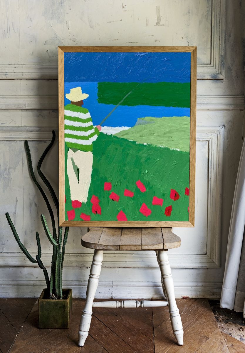 Lone Fisherman by the Sea Print. — room view 1