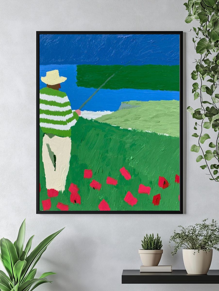 Lone Fisherman by the Sea Print. — room view 4