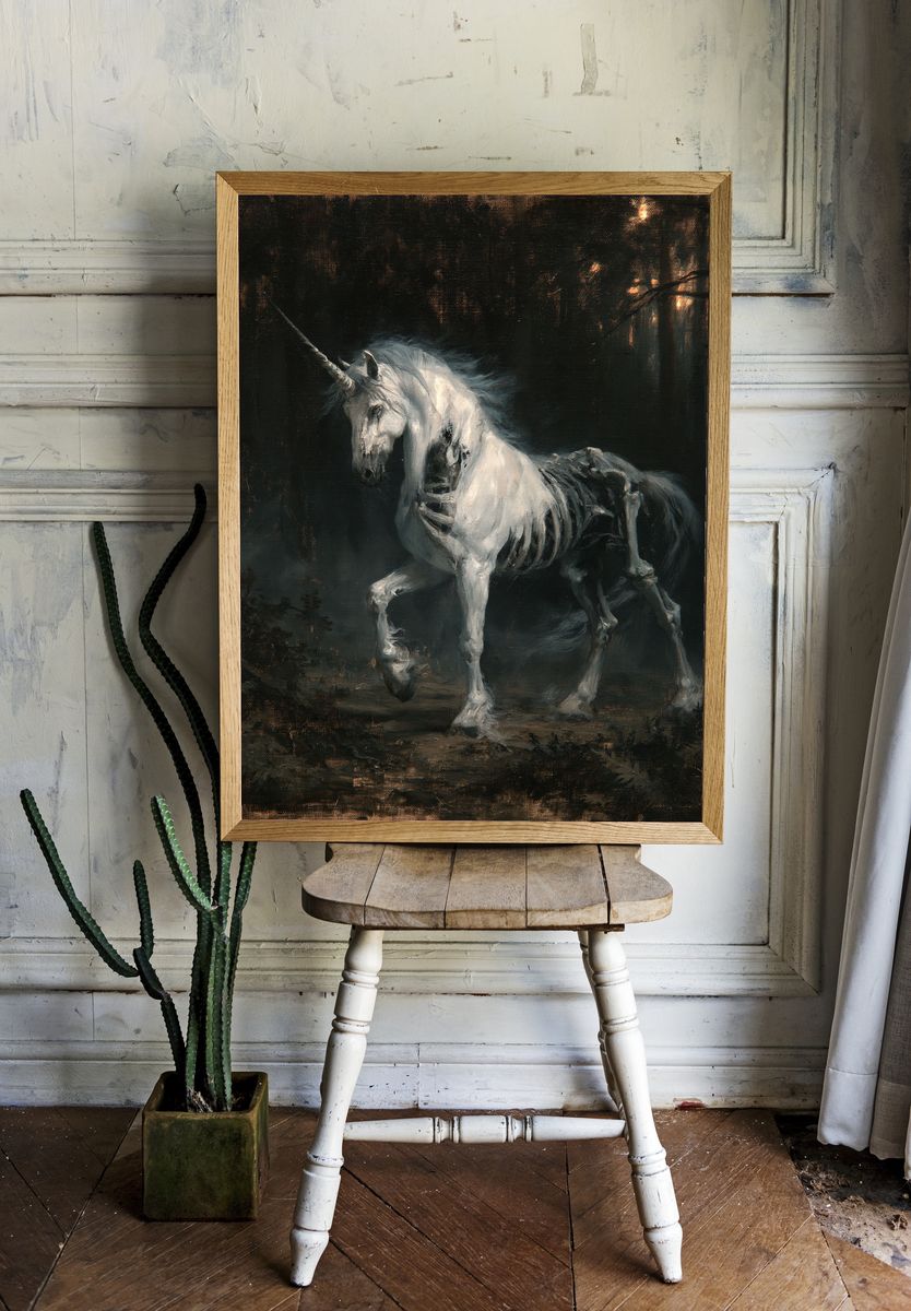 Ghost Unicorn Dark Fantasy Poster. — room view 1