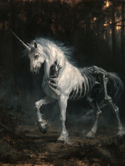 Ghost Unicorn Dark Fantasy Poster.