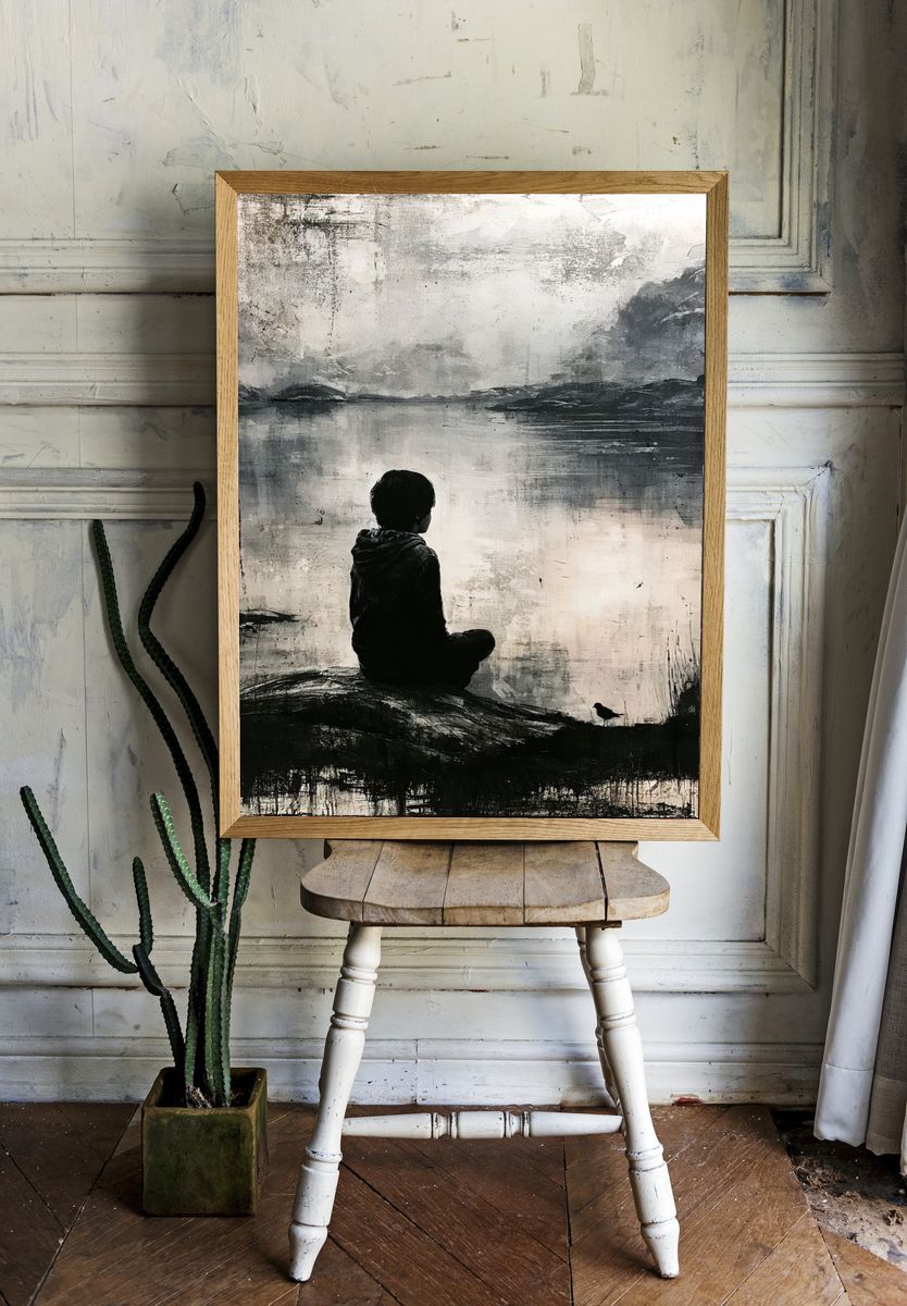 Solitary Figure by the Lake Print. room preview