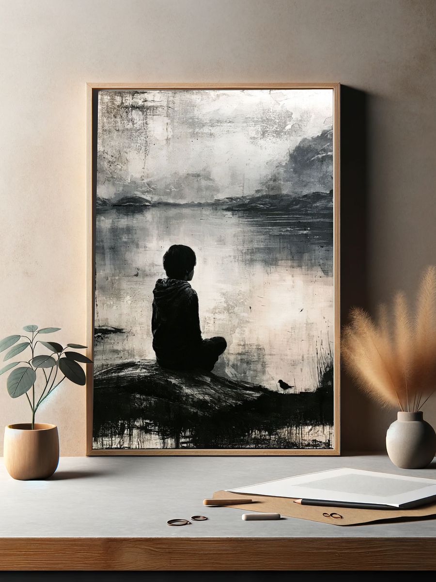 Solitary Figure by the Lake Print. — room view 2
