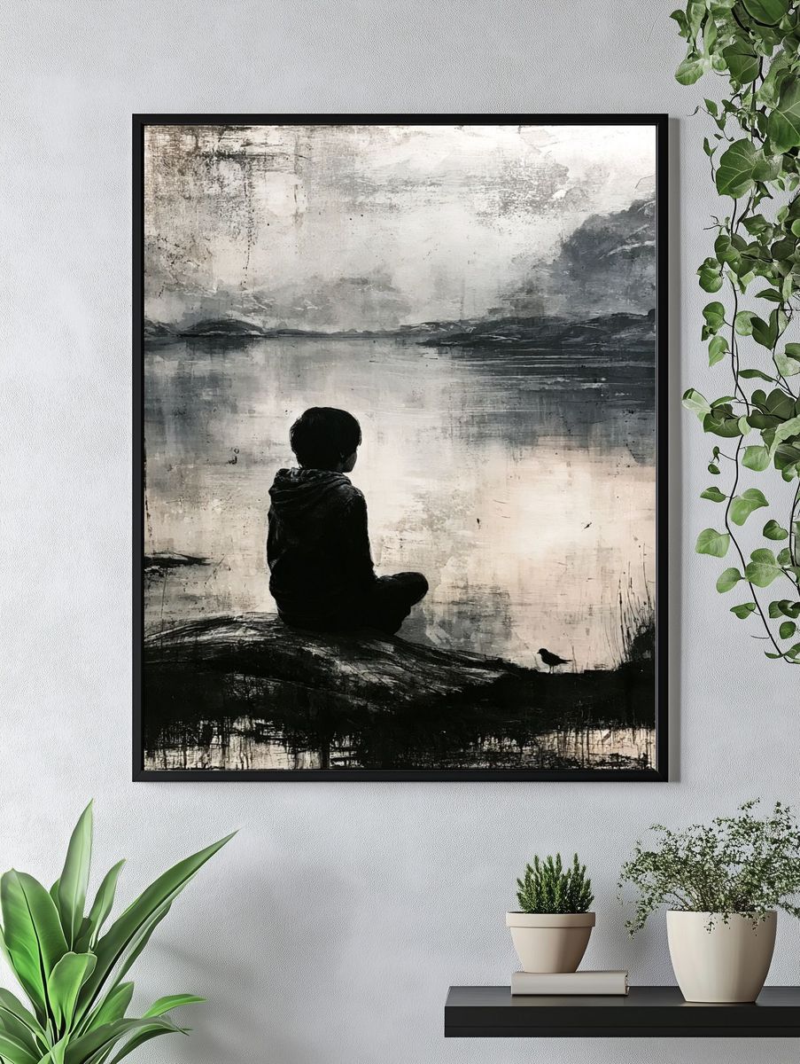 Solitary Figure by the Lake Print. — room view 4