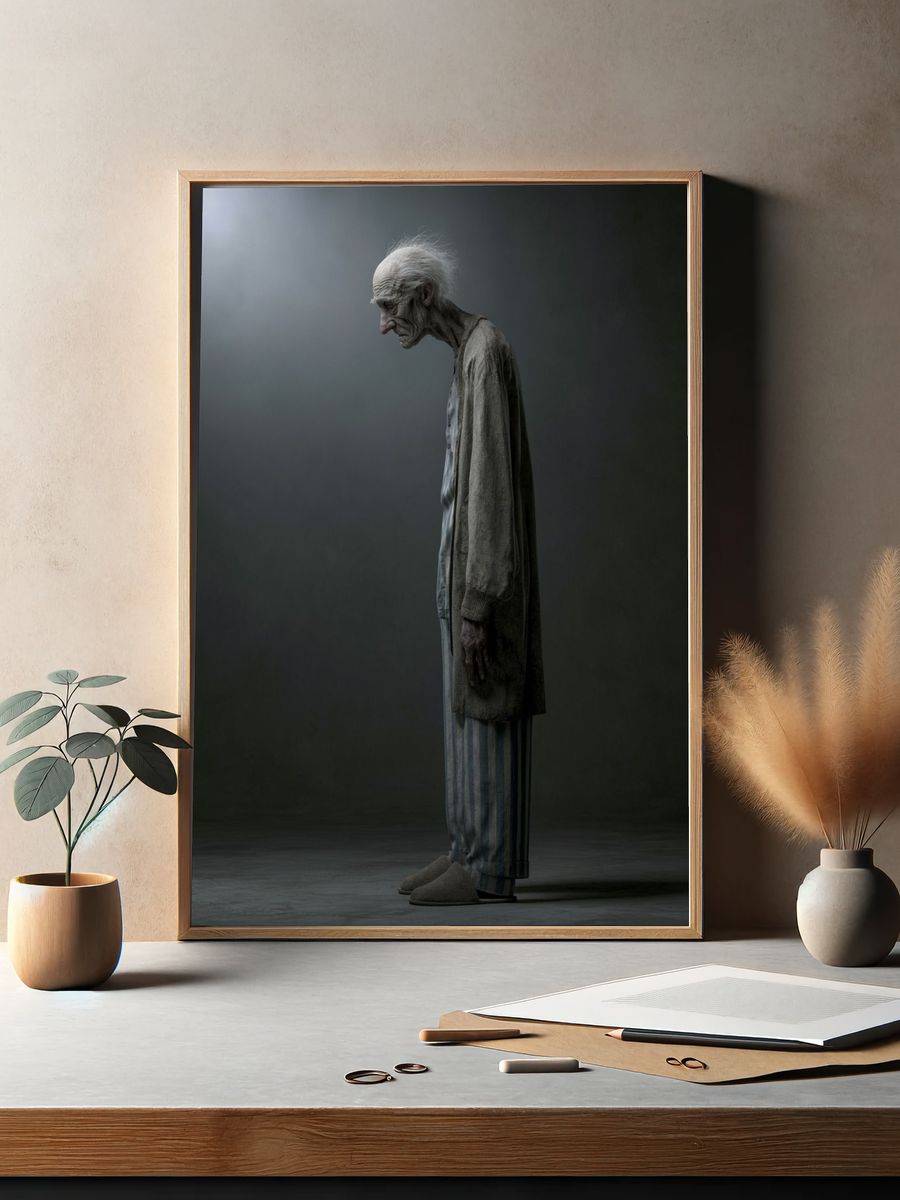 Elderly Figure in Shadow Poster. — room view 2