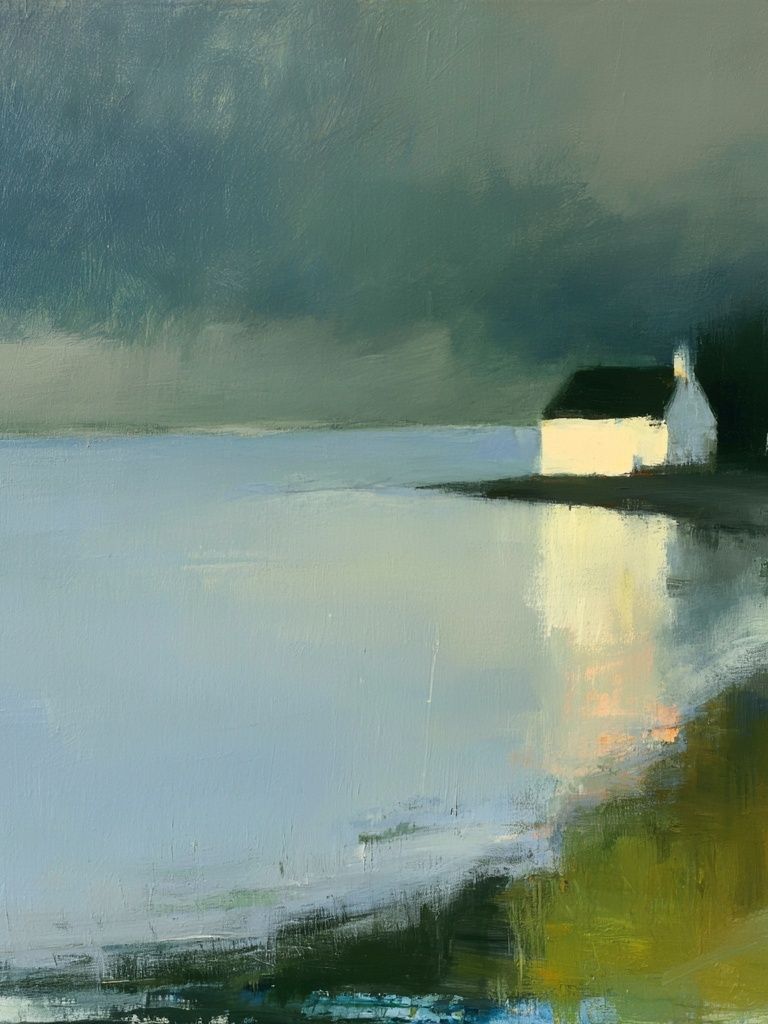 Coastal Cottage Landscape Print. poster detail