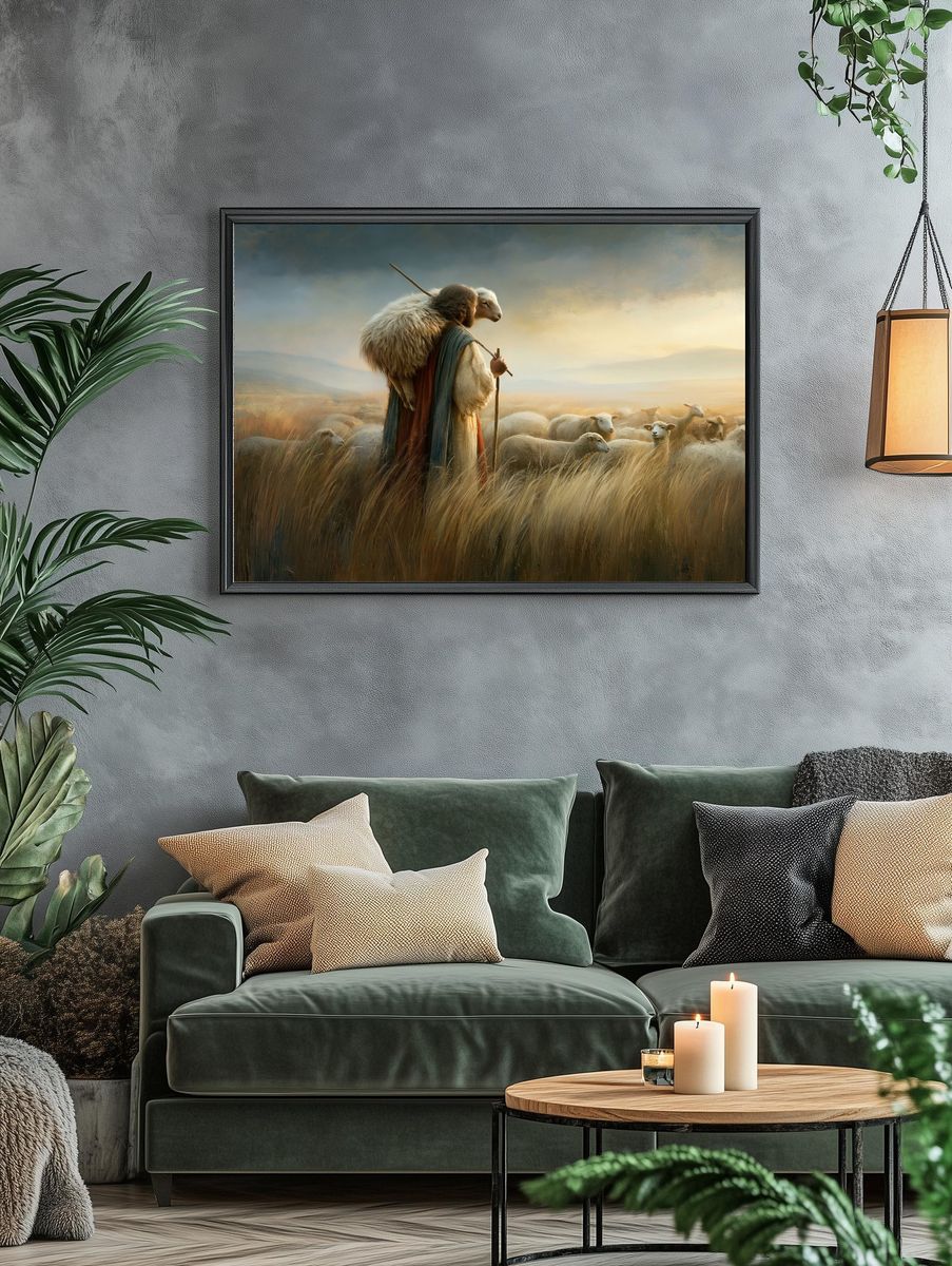 Shepherd and Sheep — Fine-Art Print. — room view 4