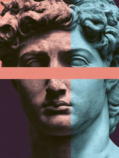 Split Classical Bust Contemporary Print. poster