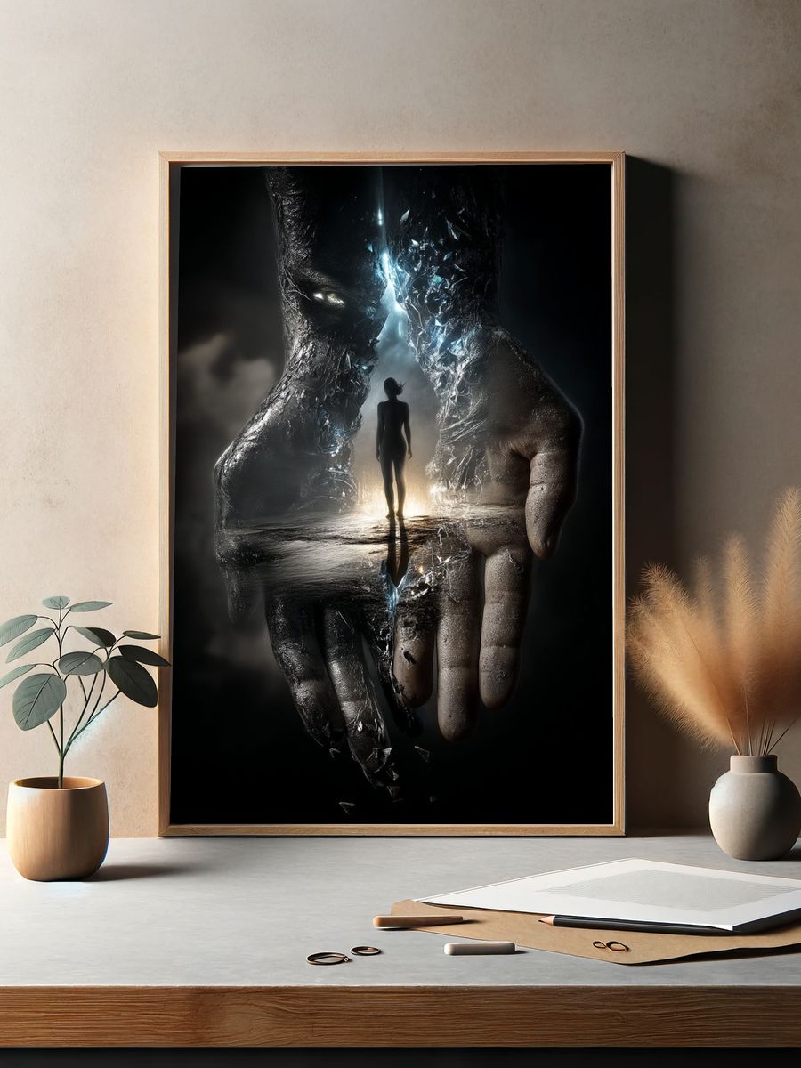 Surreal Hands and Silhouette Poster. — room view 2