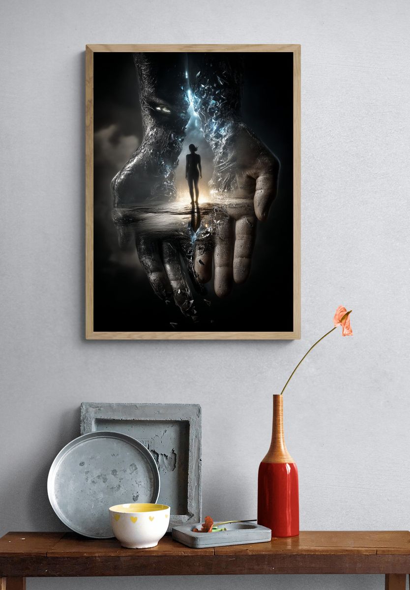 Surreal Hands and Silhouette Poster. — room view 3