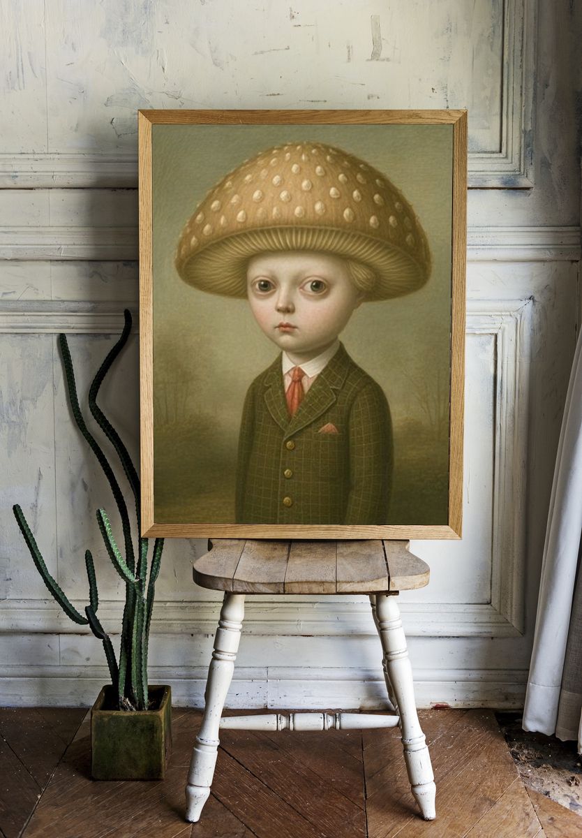 Mushroom Boy Portrait Print. room preview