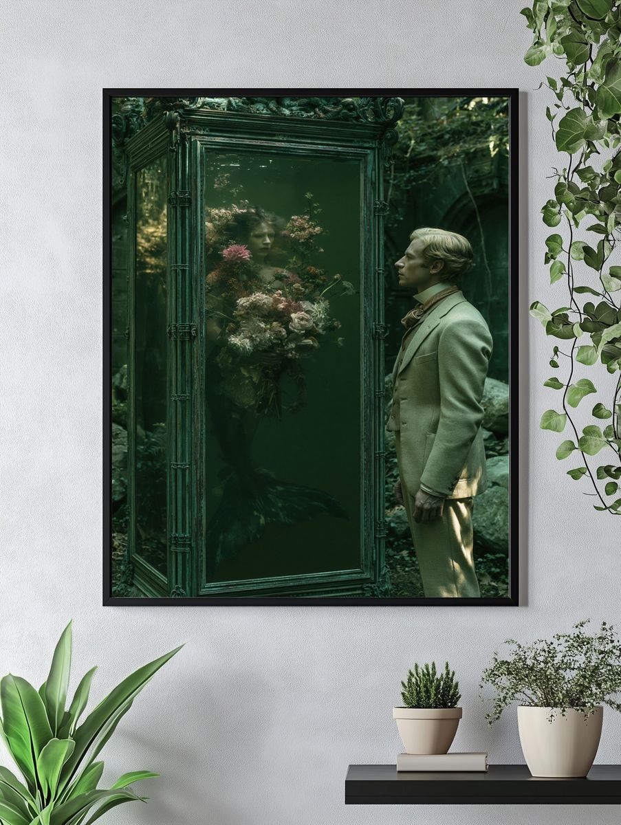 Surreal Green Mirror Portrait Print. — room view 4
