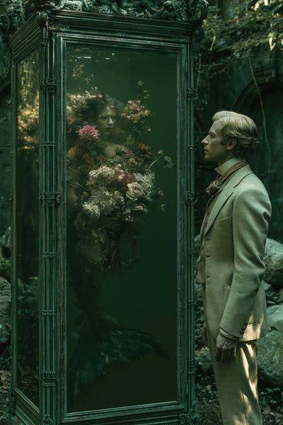 Surreal Green Mirror Portrait Print.