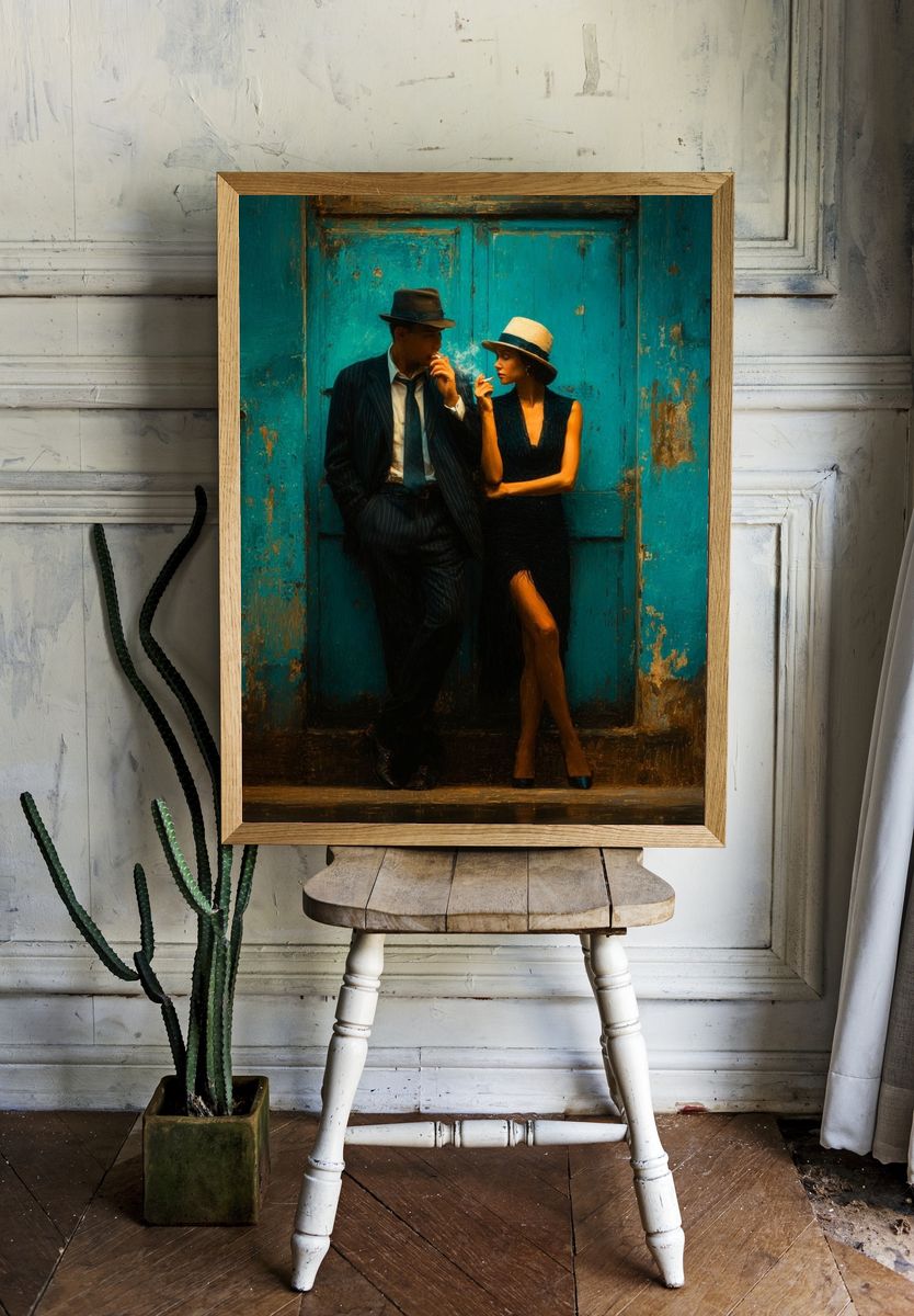 Smoky Street Couple Fine-Art Print. room preview