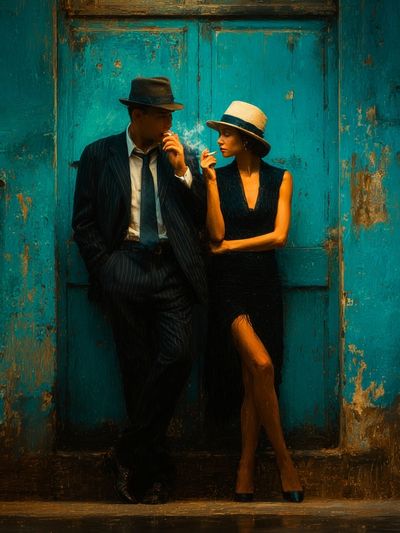 Smoky Street Couple Fine-Art Print. poster