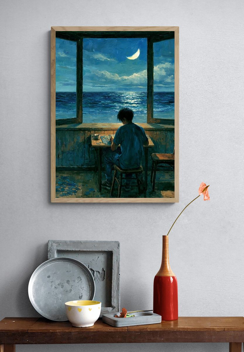 Moonlit Seaside Window — Fine-Art Print. — room view 3