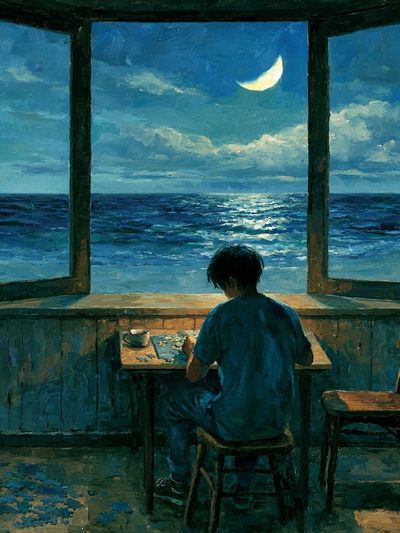 Moonlit Seaside Window — Fine-Art Print.