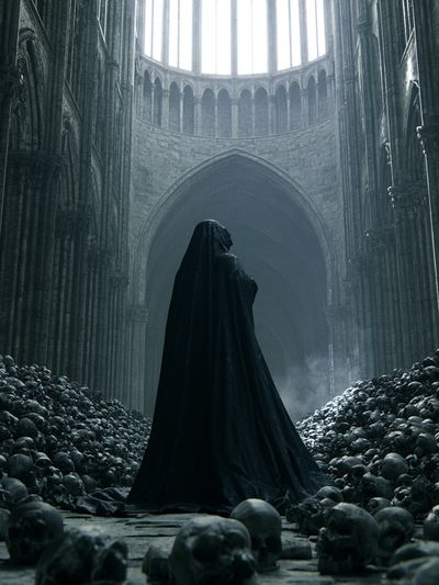 Gothic Cathedral of Skulls — Dark Print.
