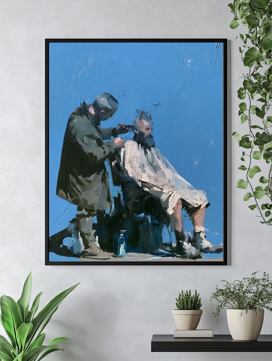 Barber Scene Contemporary Poster. — room view 4