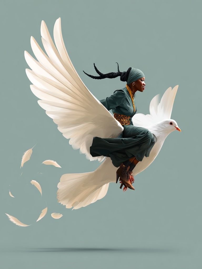Woman Riding Dove Illustration Poster. poster detail