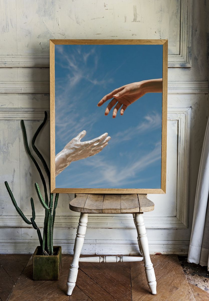 Reaching Hands Surrealism Print. room preview