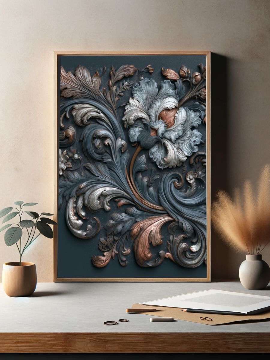 Baroque Floral Relief Poster. — room view 2