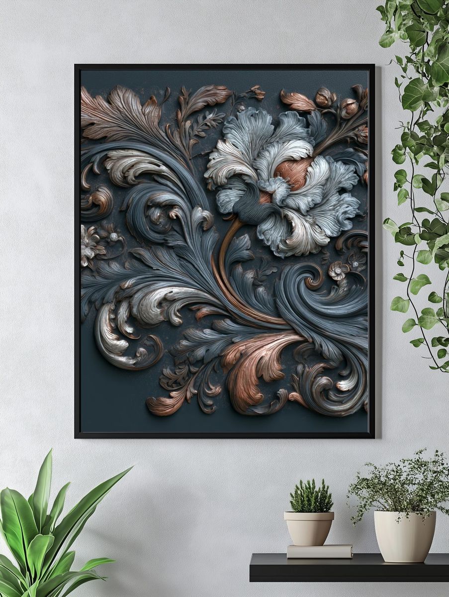 Baroque Floral Relief Poster. — room view 4