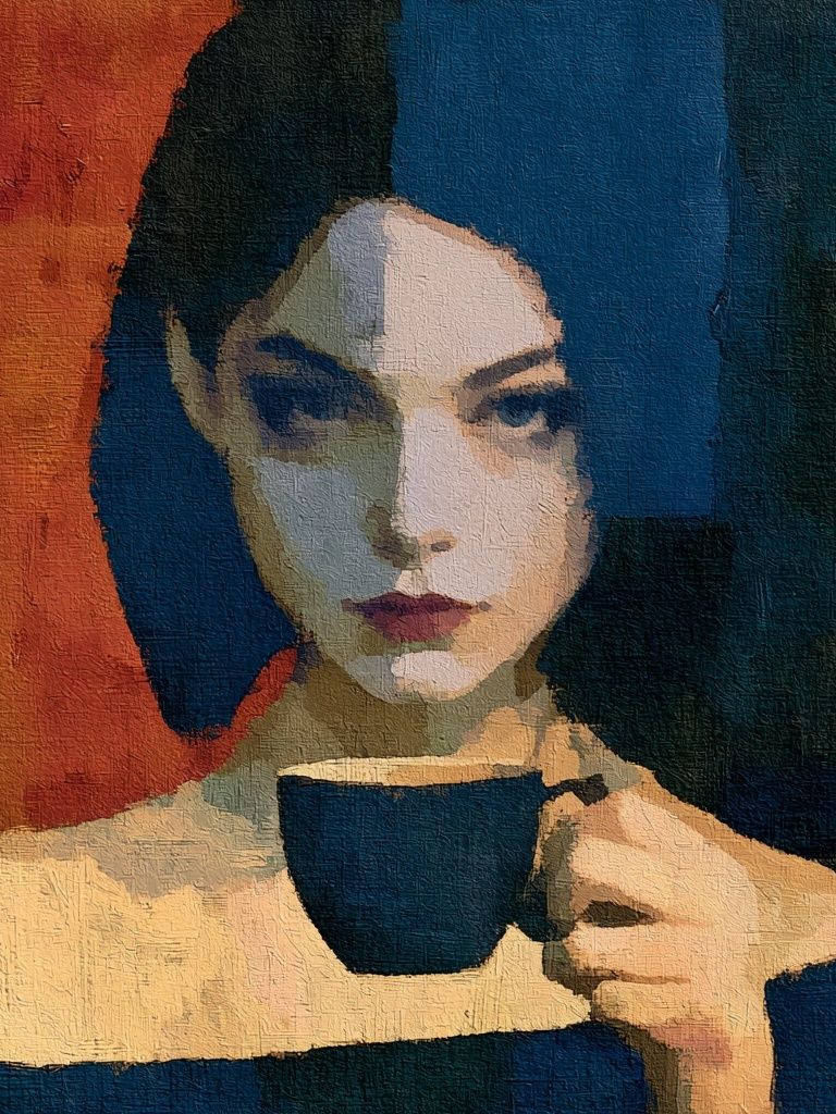 Moody Portrait with Cup Print. poster detail