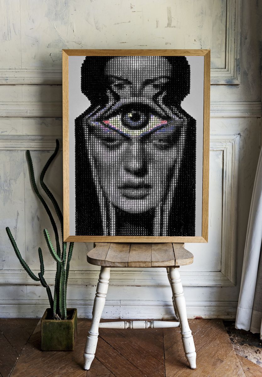 Egyptian Pharaoh Beaded Portrait Print. room preview